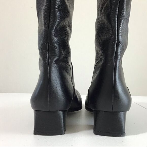 SIAMANTO Knee High Black Leather Riding Boots Pull-On Block Heel Boots Size 91/2 - Picture 5 of 16